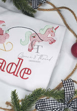 Load image into Gallery viewer, Christmas Embroidered shirt,unicorn Santa Sleigh, pink and red Christmas Sleigh, pink sleigh, cute Christmas baby shirt, Christmas bodysuit