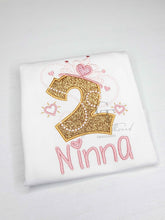 Load image into Gallery viewer, PRINCESS birthday Girl, Gold crow, 2nd birthday, quality Embroidered Shirt, Custom Birthday Shirt, Pink and Gold Birthday Theme, unique,1,3