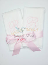 Load image into Gallery viewer, 3 Custom Burp Cloth, Custom Burp Cloth for Baby Girl or Baby Boy, Shower gift, new born gift, pink or blue
