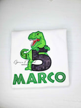 Load image into Gallery viewer, Custom T-rex Applique Birthday Shirt
